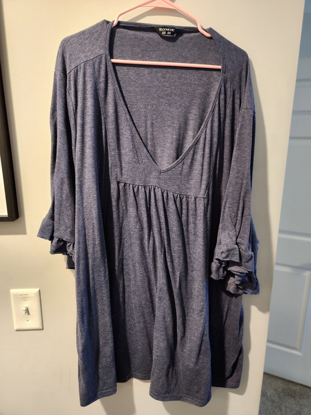 BloomChic Heathered Navy Deep V Tunic
